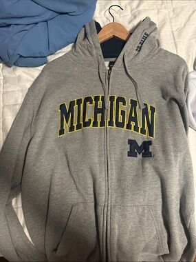 Michigan Collegiate Full-Zip Hoodie - Gray with Navy & Yellow